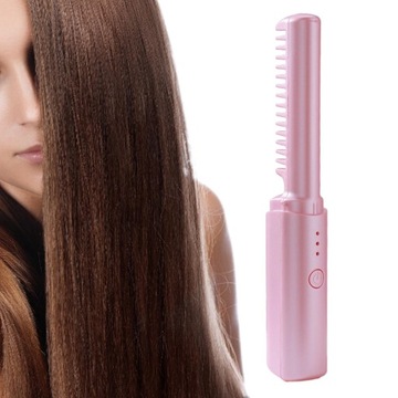 Беспроводная щетка-выпрямитель для волос, устойчивая к ожогам, быстрый нагрев, портативная, ярко-розовая