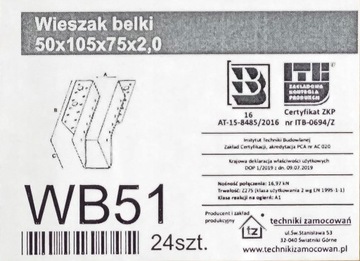 ПОДВЕСКА ДЛЯ БАЛКИ 50 x 105, соединитель кронштейна WB51, 24 шт.