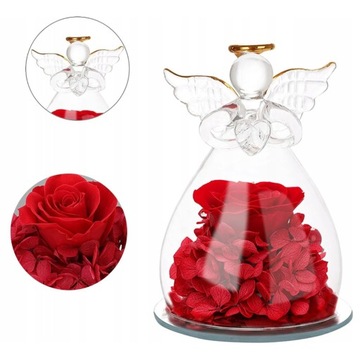 ВЕЧНАЯ РОЗА В СТЕКЛЕ СО СВЕТОДИОДНОЙ ПОДСВЕТКОЙ ФИГУРКА АНГЕЛА ПОДАРОК ​​НА ДЕНЬ МАТЕРИ