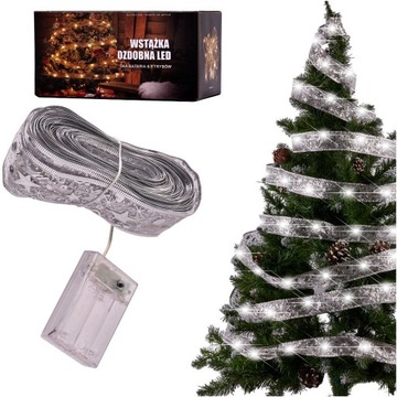 LAMPKI LED WSTĄŻKA OZDOBNA TAŚMA 10M 100 LED OZDOBA ZIMNY BIAŁY NA BATERIE