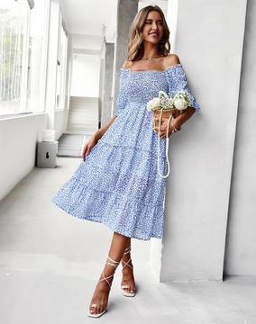 Elegancka Sukienka z Szyfonu, Ramiona w Pełni Widoczne – Lato 2024