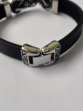 Мужской кожаный браслет, сталь 316л, мотоциклетный.