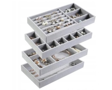 TACA EKSPOZYTOR NA PIERŚCIONKI KOLCZYKI SZARY 4PCS