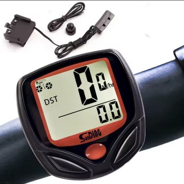 LICZNIK ROWEROWY WODOODPORNY 14 FUNKCJI LCD zestaw do montażu + bateria