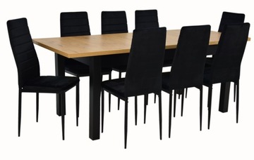 DUŻY stół dąb + 8 krzeseł metal WELUR loft KUCHNIA
