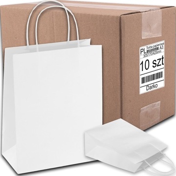 TORBA PAPIEROWA BIAŁA A3 305/170/425 10 SZT TOREBKA EKO NA PREZENT