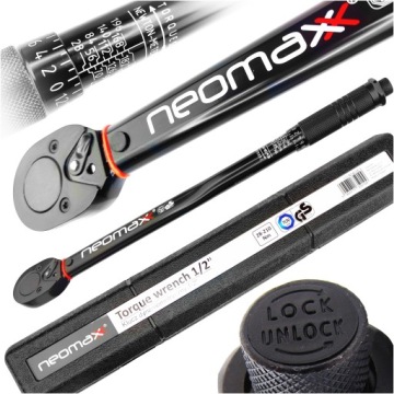Dynamometrický Klíč 12 1/2 28-210 Nm Kalibrační Certifikát 1/2" S Pojistkou