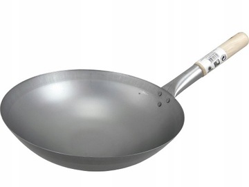 PATELNIA WOK 38 CM STALOWY RĘCZNIE KUTA CHIŃSKA ZE STALI WĘGLOWEJ