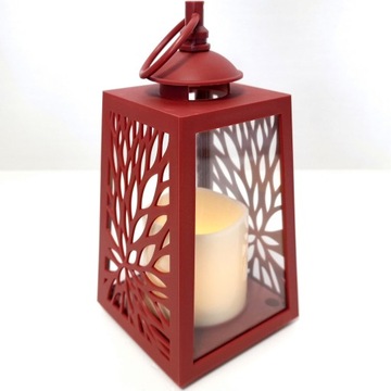 LATARENKA LAMPION AŻUROWA Z ZE ŚWIECĄ LED ŚWIECA CZERWONY NA BATERIE WKŁAD