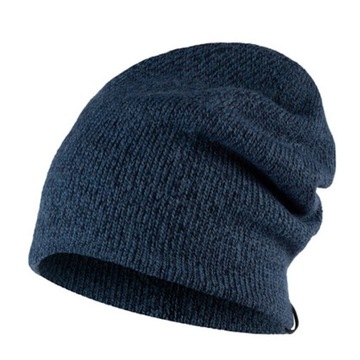 Buff czapka ciepła dzianina bawełna Knitted Jarn denim granatowa