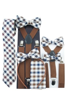 КОРИЧНЕВЫЙ КОМПЛЕКТ Подтяжки и галстук-бабочка для выступления, мальчик ок. 7-12 лет УЗОРЫ НА ВЫБОР.
