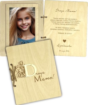 DREWNIANA KARTKA NA ZDJĘCIE PREZENT NA DZIEŃ MAMY MATKI ZŁOTA GRAWER RAMKA