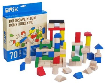 DREWNIANE KLOCKI BUKOWE KOLOROWE BRIK 70 SZTUK