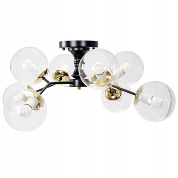 LAMPA SUFITOWA SZKLANA 8 KUL CZARNA ZŁOTE ELEMENTY APP1135