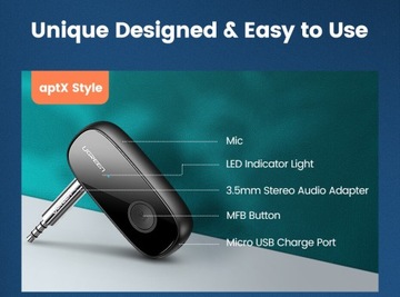 АДАПТЕР AUX BLUETOOTH 5.0 UGREEN Qualcomm aptX LL