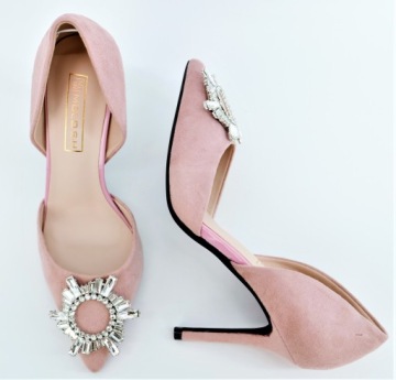 Розовый розовый замшевый высокие каблуки с серебряным украшением R40