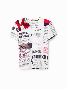 Desigual T-Shirt Newspaper 23SWTK61 Biały Regular Fit