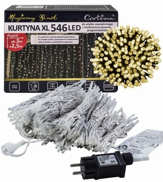KURTYNA XXL 300 CM 546 LED PROGRAMATOR+GNIAZDO ZEWNĘTRZNA BIAŁY CIEPŁY