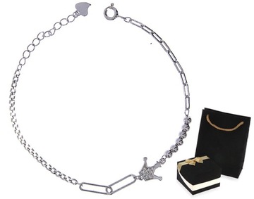 Bransoletka srebr* rodowan* 925 korona celebrytka łańcuszek 18 cm LgSB1106