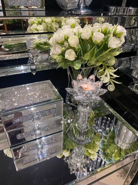 ŚWIECZNIK GLAMOUR wys 18cm LOTOS SREBRNY