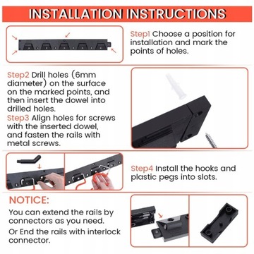 2xHeavy Duty Hak do przechowywania łopaty Wieszak