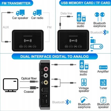 Bluetooth 5.0 NFC FM USB-передатчик и приемник