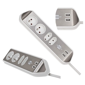 Listwa narożna brennenstuhl estilo z funkcją ładowania USB 4-kierunkowa 2x