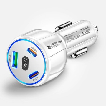 90W USB Car Charger 3 Port PD Type C Fast Charging Car Phone Adapter For iP