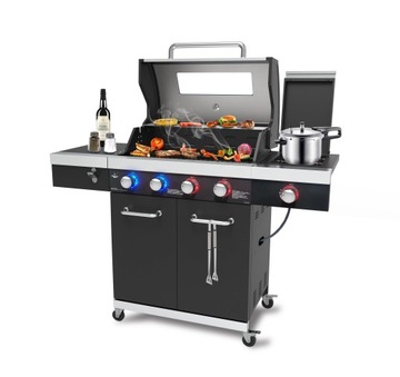 SOLIDNY GRILL GAZOWY 4+1 ŻELIWNY RUSZT LED + POKROWIEC 42KG SZYBA TURBO !!!