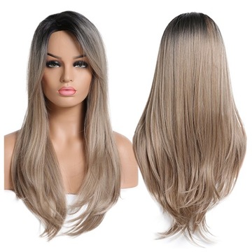 PERUKA BLOND brąz OMBRE prosta długa JAK NATURALNE