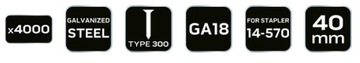 Гвозди NEO 40мм GA18 Тип300 (F) для степлера 14-570, 4000шт 14-656