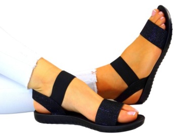 CZARNE SANDAŁY Z GUMKAMI PŁASKI SPÓD