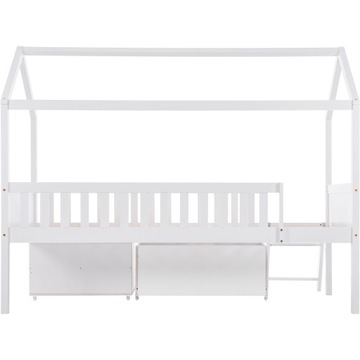 Двухъярусная кровать-домик с выдвижными ящиками и отделениями для хранения вещей