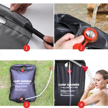 PRZENOŚNY WOREK NA WODĘ PRYSZNIC KEMPINGOWY 20L Z GŁOWICA PRYSZNICOWA