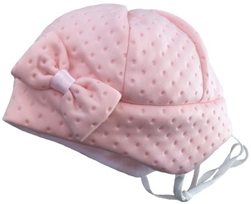 CZAPECZKA różowa pikowana wiązana z kokardką 74 cm