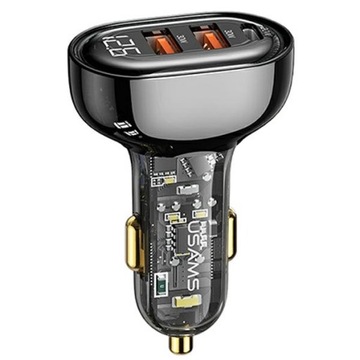 USAMS Ładowarka samochodowa 2xUSB+1xUSB-C 80W Fast Charge