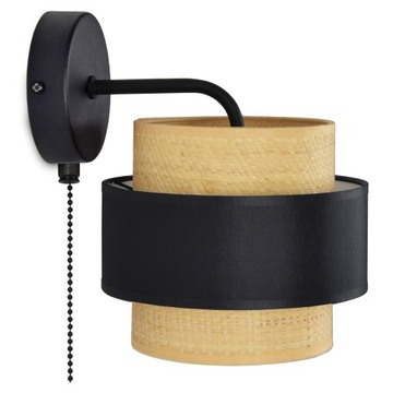 Lampa ścienna Kinkiet włącznik Rattan Czarny Biały