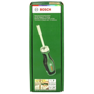 Ручная отвертка с трещоткой + 12 бит BOSCH.