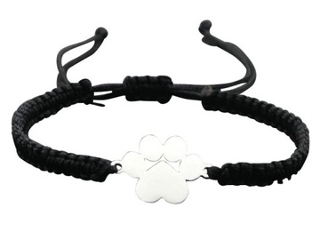 Srebrna Bransoletka Na Sznurku Plecionka Łapa Psa Pies Piesek Grawer BOX