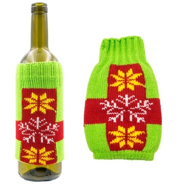 ŚWIĄTECZNY POKROWIEC SWETEREK NA BUTELKĘ ŚNIEŻYNKA