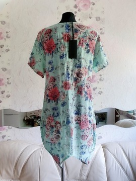 Sukienka kwiaty szyfonowa zwiewna maxi MIĘTOWA XL