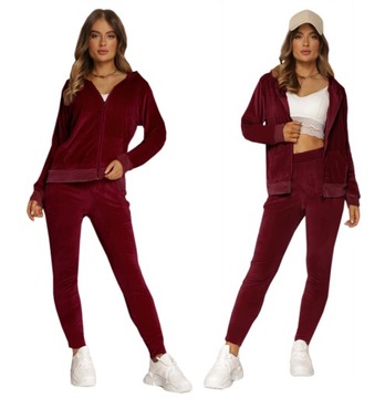DRES damski ROZPINANY WELUR komplet bordo 91 XXL