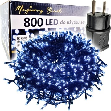 LAMPKI CHOINKOWE 800 LED zewnętrzne 40M NA CHOINKĘ CHOINKA ZIMNA BIEL