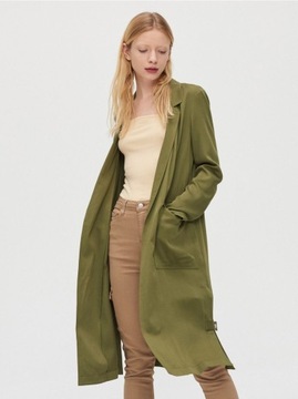 zielony khaki płaszcz cargo trencz H&M długi