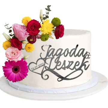 Боковой декор-топпер с именами ИМЯ ДАТА серебро