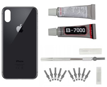 Klapka Tył iPhone XS Czarny+ Nożyk + Klej