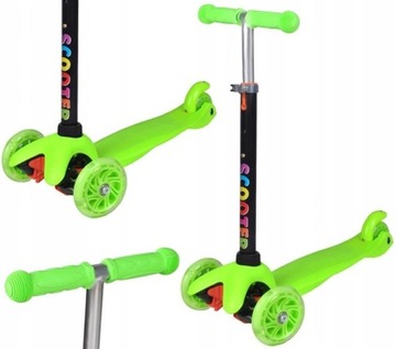 ТРЕХКОЛЕСНЫЙ ДЕТСКИЙ САМОКАТ TOBBI-TOYS БАЛАНСОВЫЕ КОЛЕСА LED ЗЕЛЕНЫЙ