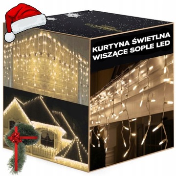 BIAŁE CIEPŁE LAMPKI ŚWIĄTECZNE GIRLANDA SOPLE 500 LED FLASH POD DACH NA DOM