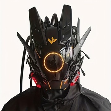 Киберпанк Cool Mecha Футуристическая светодиодная маска, рупор и светодиодная антенна