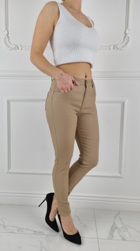 БРЮКИ ЖЕНСКИЕ ИЗ ВОЩЕНОЙ КОЖИ, БЕЖЕВЫЕ, МОДЕЛИРУЮЩИЕ PUSH UP REGULAR 36